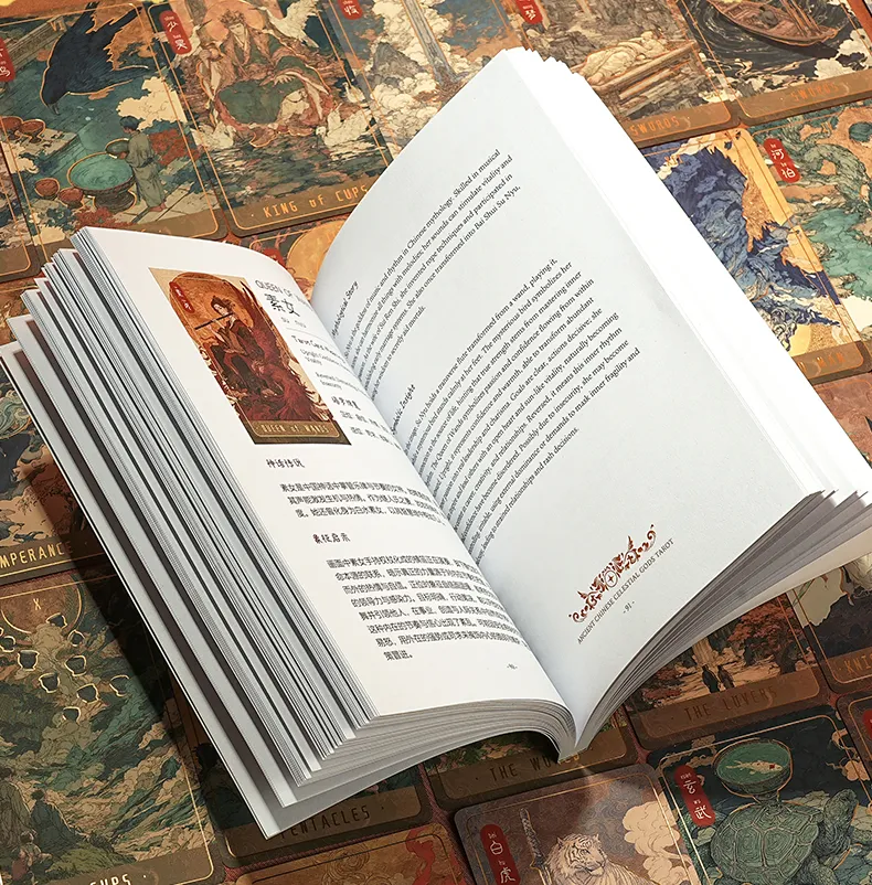188-page bilingual hardcover encyclopedia with tarot cards