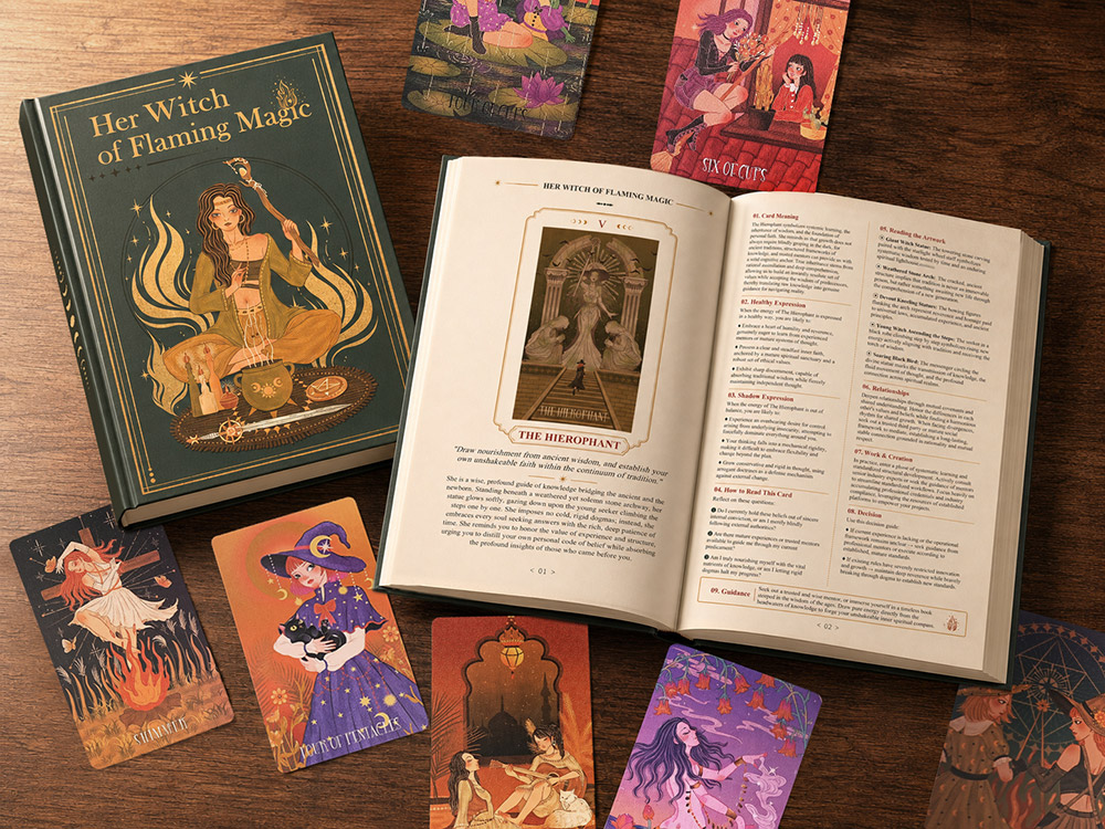 Open B5 hardcover guidebook showing a full structured reading for The Devil